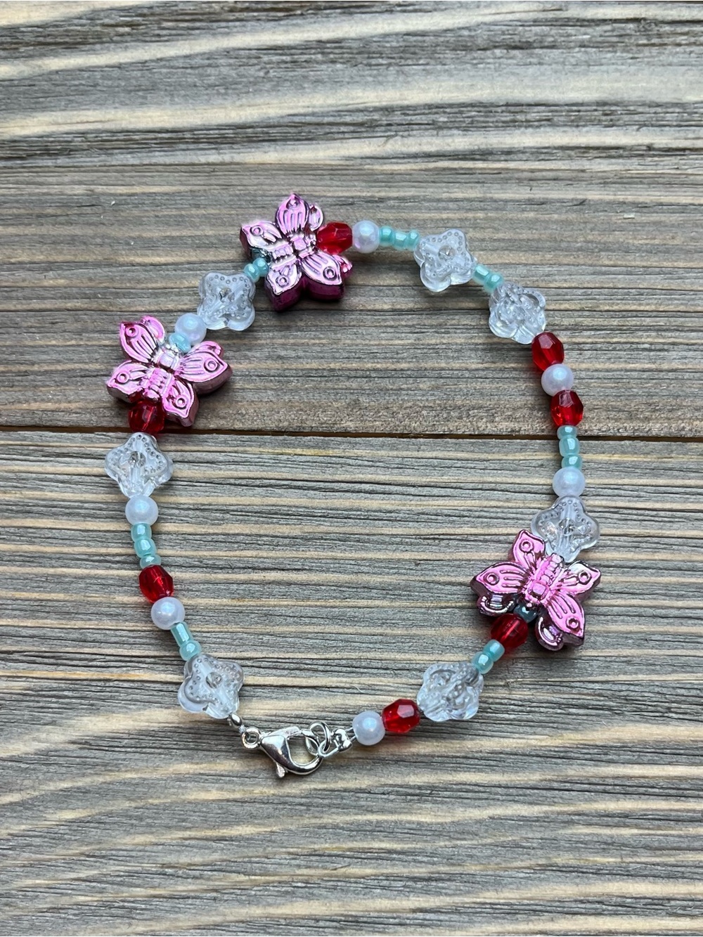 Aesthetic fairycore whimsical coquette pink butterfly bracelet with clasp new